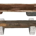 Rustic Wooden Stools With Natural Stone Supports And Solid Wood Seats 3d model