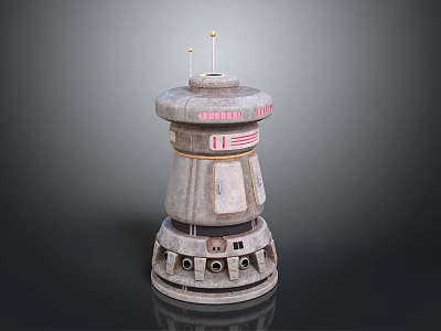 Futuristic Sci-fi Landscape Featuring Gray Tower Structure Red Markings Circular Base And Top Antenna 3d model
