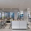 Modern Public Office Interior Design With Workstations Glass Partitions Ergonomic Chairs And Green Plants