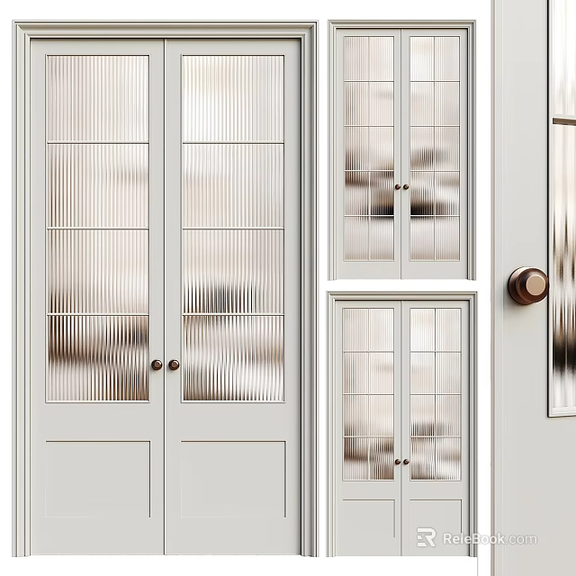 Modern Double Doors With Glass Panels And White Frame For Home Interior Design 3d model 