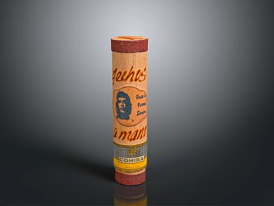 Cylindrical Feches La Mancha Package With Orange Red Design And Character 3d model