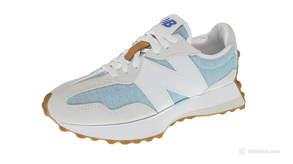 New Balance Casual Retro Shoes With White Light Blue Upper And Brown Sole 3d model 