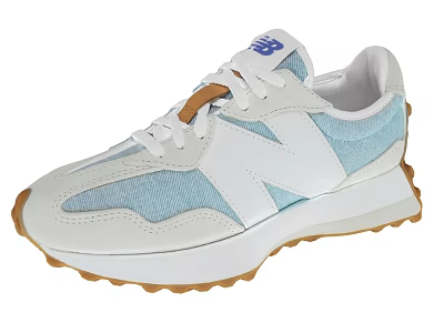 New Balance Casual Retro Shoes With White Light Blue Upper And Brown Sole 3d model