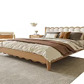 Double Bed with Wooden Headboard Cozy Bedding Side Nightstand Accent Chair and Soft Rug