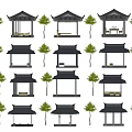 Traditional Chinese Style Pavilions 3D Models Collection With Neatly Arranged Small Trees