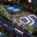 Scenic Urban Park Landscape With Colorful Running Tracks Playground And Lush Greenery