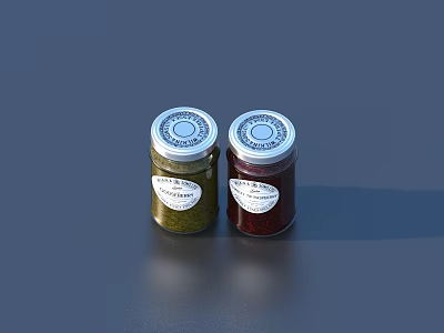 Colorful Green and Red Kitchen Storage Jars with Silver Lids and Labels 3d model