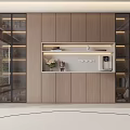 Modern Wooden Wine Cabinet With Glass Doors LED Lighting And Open Shelves