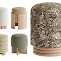 Various Beige Green Upholstered Shoe Stools With Wooden Base And Leaf Patterns