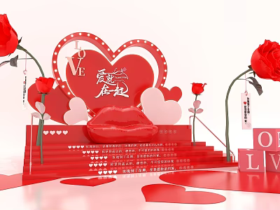 Romantic Event Decoration Equipment With Heart Shaped Decor Red Roses And LOVE Letters 3d model