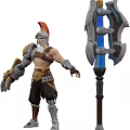 Fantasy Game Character Design With Mechanical Arm Armor And Giant Axe