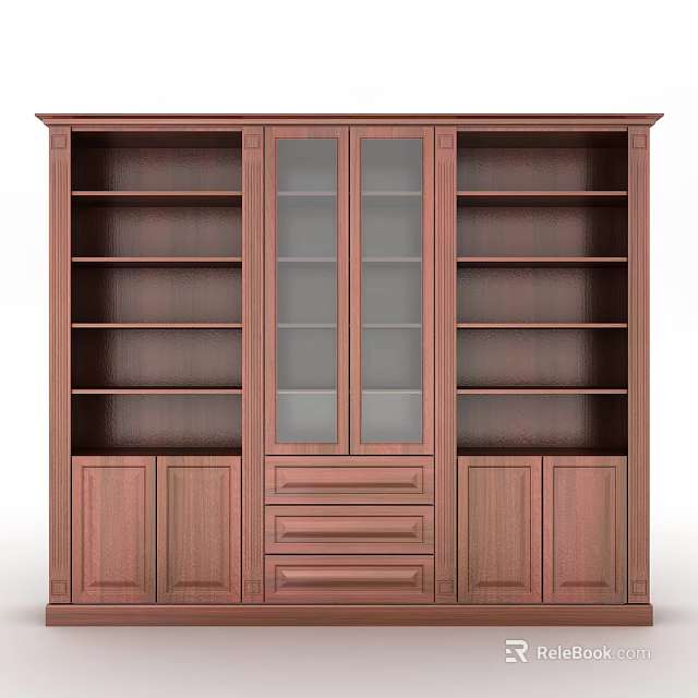 Wooden Storage Cabinet With Glass Doors Drawers And Shelves For Home Storage Solution 3d model 