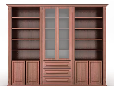Wooden Storage Cabinet With Glass Doors Drawers And Shelves For Home Storage Solution 3d model