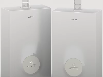 Two White JISWAGA Water Heaters With Digital Temperature Display Showing 45 Degrees 3d model