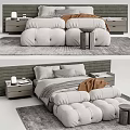 Modern Double Bed With Padded Headboard Nightstands Soft Blanket And Decorative Lamp On Rug