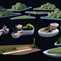 Modern Creative Tree Planters With Curved Seating Areas And Greenery 3d model