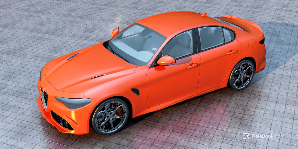 Orange Sporty Car With Sleek Body And Black Alloy Wheels Design 3d model 