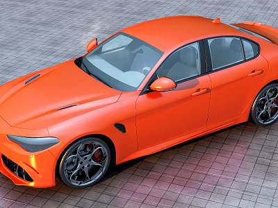 Orange Sporty Car With Sleek Body And Black Alloy Wheels Design 3d model