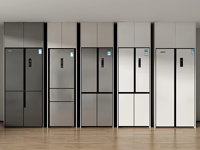Modern Refrigerator Freezers Collection With Various Colors And Designs On 3d model