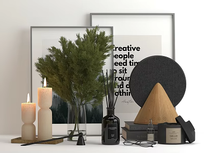 Modern Decorative Accessories Combination With Green Plant Candles Diffuser Geometric Decor And Frames 3d model