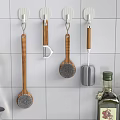 White Hooks Mounted On Tile Wall Holding Kitchen Utensils 3d model