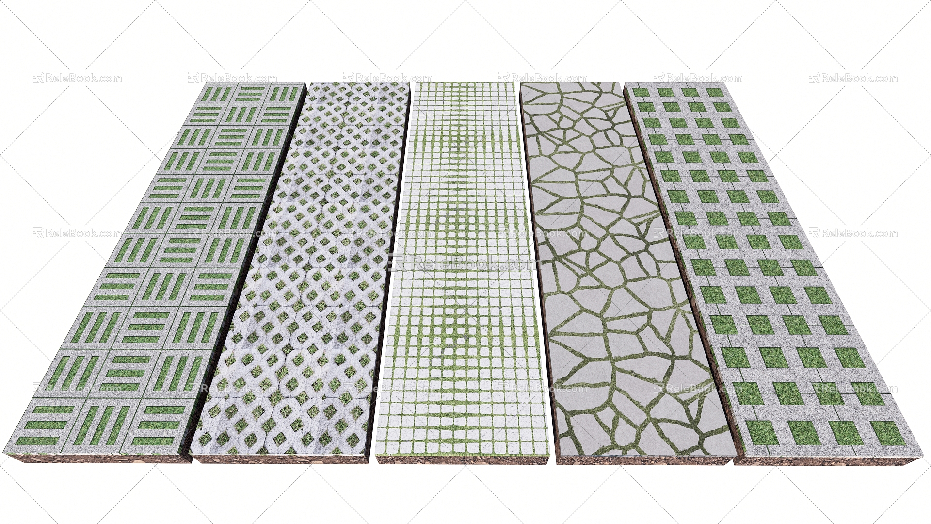 Modern grass-planting brick broken brick stone road 3d model