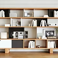 Modern Wooden Bookcase With Multiple Compartments Books Decorative Items Audio Equipment And Storage Boxes