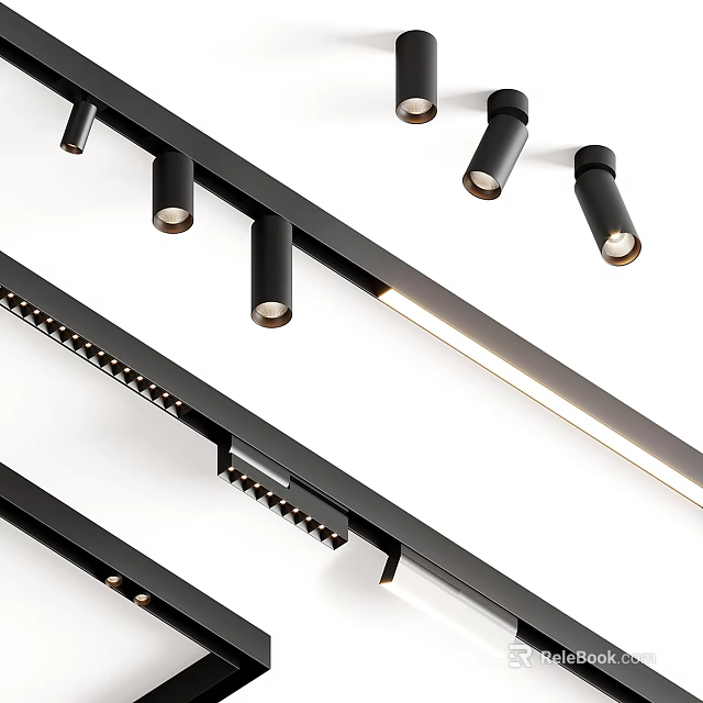 Sleek Modern Black Track Downlights And Spotlights For Home Interior Lighting Design 3d model 