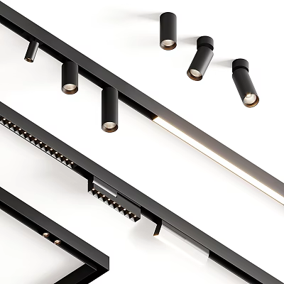 Sleek Modern Black Track Downlights And Spotlights For Home Interior Lighting Design 3d model
