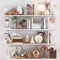 Stylish Decorative Ornament Set With Shelves Books Vases Lamps And Plants