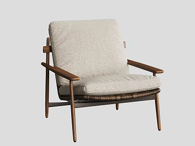 Stylish Modern Lounge Chair Featuring Wooden Frame And Linen Seat Cushion 3d model