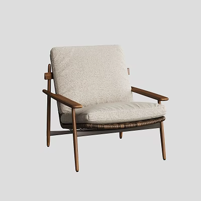 Stylish Modern Lounge Chair Featuring Wooden Frame And Linen Seat Cushion 3d model