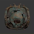 Vintage Teal Rusted Diving Helmet With Round Viewing Windows And Metal Straps