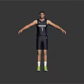 A Man in Blue Mavericks Number 1 Basketball Jersey and Shorts with Green Sneakers Standing Arms Outstretched Against Gray Background