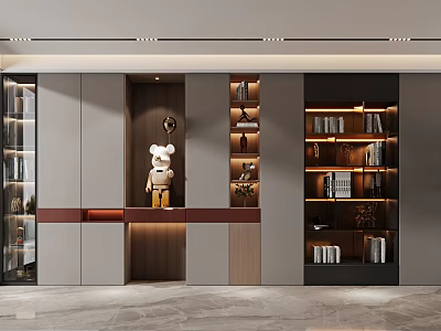 Modern Wine Cabinet Design With Glass Doors LED Lighting And Decorative Wine Bottle 3d model