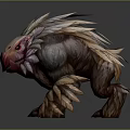 Game and Movie Fantasy Creature Character with Feathered Appearance Red Eyes and Crouching Posture