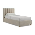Modern Beige Upholstered Single Bed With Vertical Stripe Headboard And Light Gray Sheets 3d model