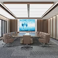 Modern Conference Room Interior Featuring Large Screen World Map And Ergonomic Chairs Around Table