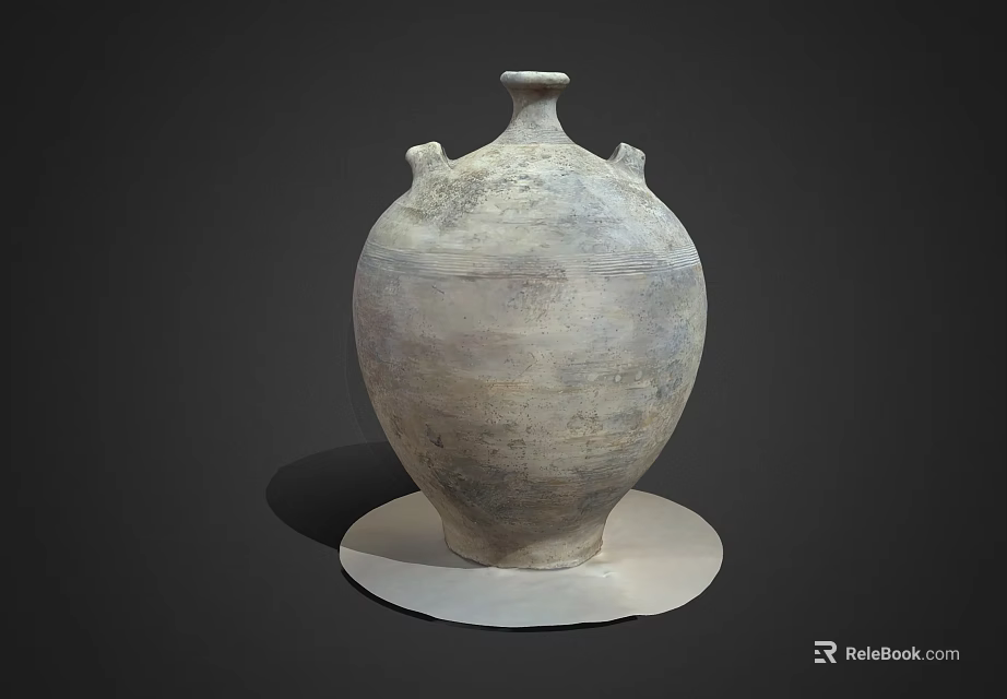 Ancient Handcrafted Ceramic Pottery Sculpture with Handles on Dark Background 3d model 