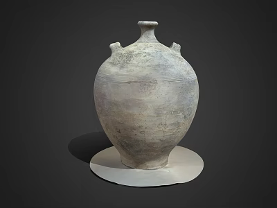 Ancient Handcrafted Ceramic Pottery Sculpture with Handles on Dark Background 3d model