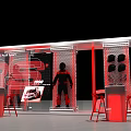 Modern Tech Exhibition Booth With Transparent Glass Red Elements And Humanoid Model 3d model
