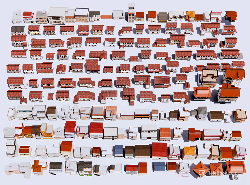 Colorful Urban Building Complex With Various Colored Roofs And Densely Arranged Structures 3d model 