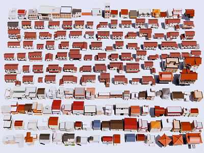 Colorful Urban Building Complex With Various Colored Roofs And Densely Arranged Structures 3d model