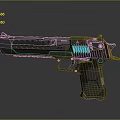 Futuristic Weapon Handgun With Blue Neon Lights And Sleek Hexagonal Structure Design