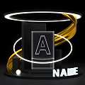 Modern 3D Display Stand With Transparent Block Letter A Gold Spiral And Neon Ring