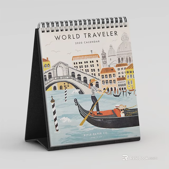 World Traveler 2024 Monthly Calendar With Venice Gondola Bridge And Building Illustrations 3d model 