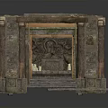 Ancient Stone Gateway with Carved Pillars and Stone Steps in Historical Ruins Setting
