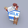 Cartoon Scene of Two Kids Playing on Giant Milk Carton with Ladder and Dripping Milk