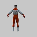 Muscular Man in Red and White Tight Costume Standing Pose Against Gray Background