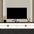 Modern TV Stand With White Drawers Round Handles Flat Screen TV And Decorative Figurines